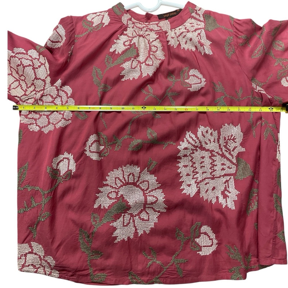 Anthropologie Payal Pratap Rhododendron Cross Stitch Embroidered Blouse - 18W - Picture 4 of 10